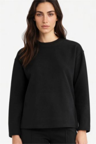 Kadın Siyah Relax Fıt Bisiklet Yaka Sweatshirt