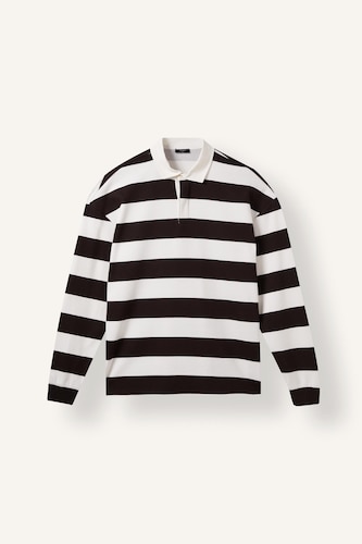 Boxy-Fit Striped Waffle Knit Polo Sweatshirt