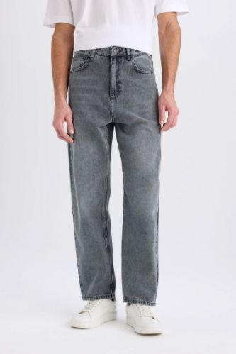 Baggy Fit Geniş Kalıp Normal Bel Geniş Paça Jean Yıkamalı Pantolon