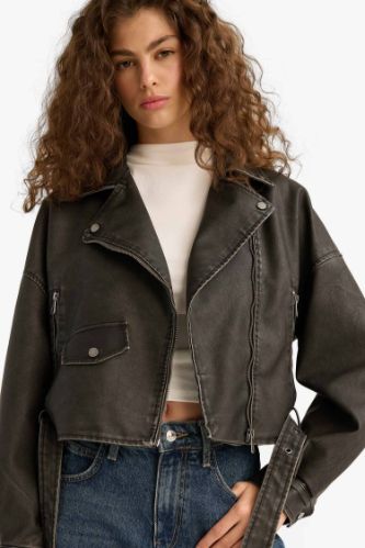 Куртка-ветровка oversize из тафты с искусственной кожей