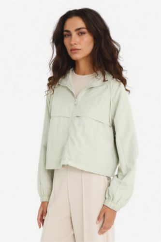 Jacket imperméable crop à capuche et fermeture zip Coupe régulière