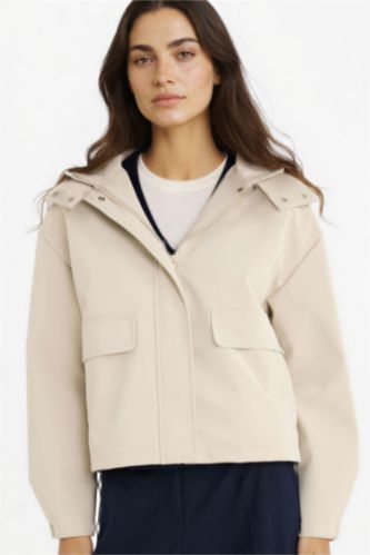 Woman Sand Regular Fit Fleece Lined Faux Leather Raincoat