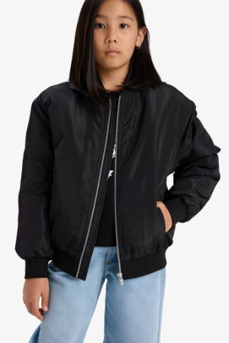 Girl Waterproof College Collar Zippered Bomber Jacket