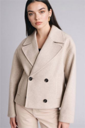 Kadın Bej Kısa Kaşe Kaban