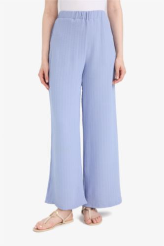 حريمي أزرق فاتح بنطلون جاكار وايد ليج برجل واسع بجيب