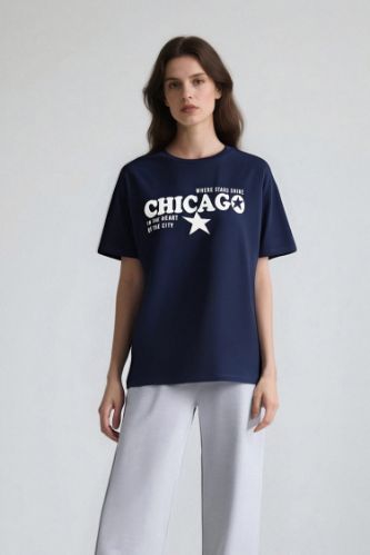 Oversize Fit Crew Neck Printed Short Sleeve T-Shirt