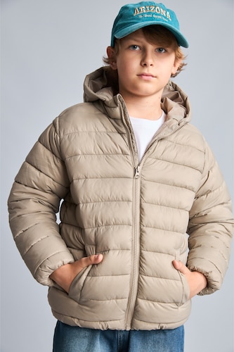 Young Boys - Teen Boys Beige Boy Hooded Puffer Jacket