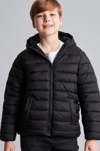 Boys & Teens Black Boy Waterproof Hooded Pocket Puffer Jacket