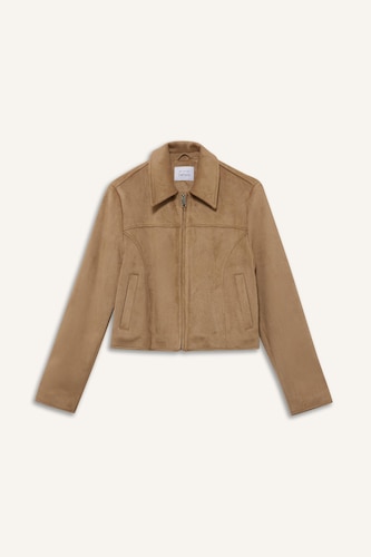 Veste en daim à col polo et fermeture zip