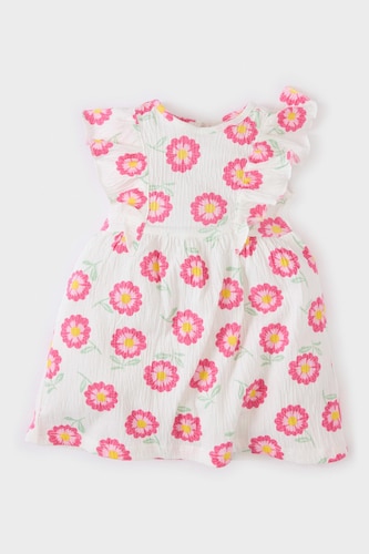 Baby Girl Floral Short Sleeve Crinkle Viscose Dress