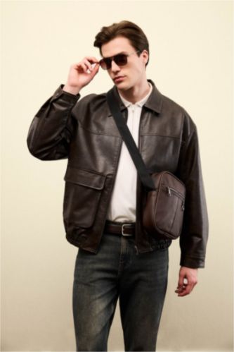 MAN Light Brown Zipper Faux Leather Jacket