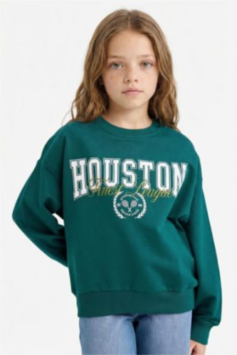 سويت شيرت بناتي قصة مريحة مطبوع