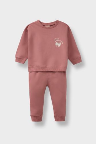 Kız Bebek 2'li Takım Baskılı Sweatshirt Eşofman Altı