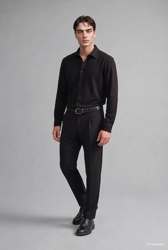 Chemise basic en jersey à manches longues à col polo Coupe slim