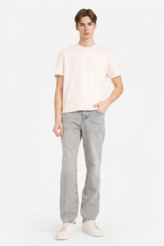 Straight Fit Regular Hem Denim Trousers