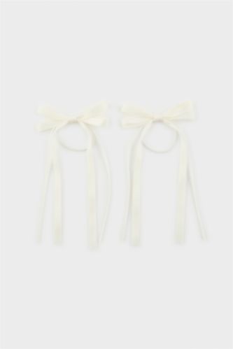 Kız Çocuk - Genç Kız Beyaz 2'li Kurdele Saç Tokası Kız Çocuk