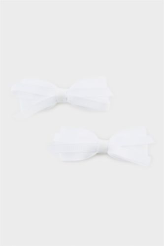 Kız Çocuk - Genç Kız Beyaz 2'li Kurdele Saç Tokası Kız Çocuk