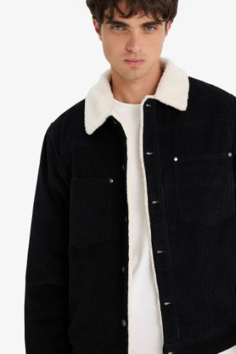 Slim Fit Dar Kesim Gömlek Yaka Pelüş Astar Çıtçıtlı Pamuklu İç Cepli Mont