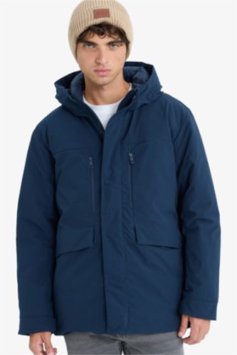 Su İtici Regular Fit Kapüşonlu Fermuarlı İç Cepli Cebi Pelüşlü Mont