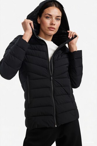 Women Black Zipper Puffer Jacket