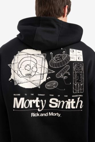 Rick and Morty Boxy Fit свитшот с капюшоном и принтом на спине