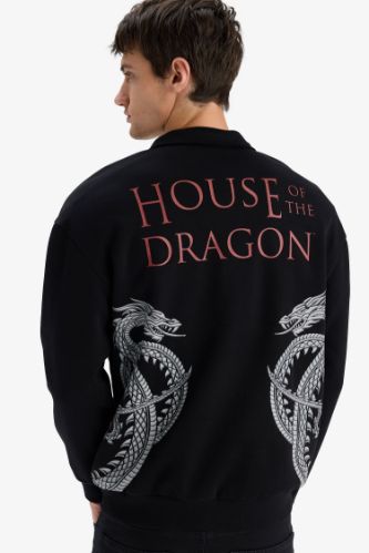 House Of The Dragon Boxy Fit свитшот с воротником-стойкой, молнией и принтом на спине