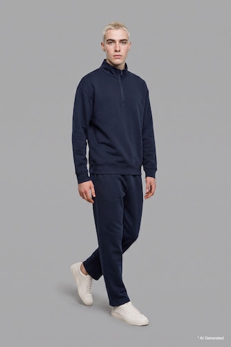 MAN NAVY Boxy Fit Scuba Fabric High Neck Sweatshirt