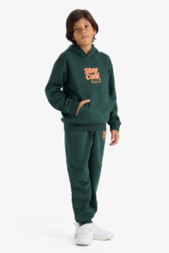 سروال رياضي أولاد بطبعة شعار قماش سميك قصة عادية بخصر مطاطي