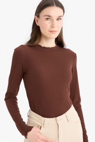 Fitilli Kaşkorse Basic Düz Uzun Kollu Tişort