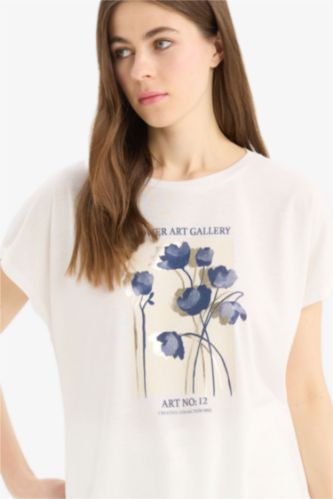 Crew Neck Short Sleeve Floral T-Shirt