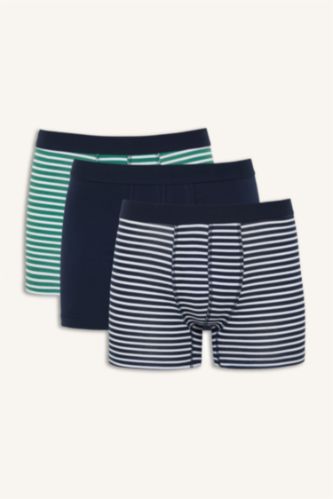 Erkek Lacivert Regular Fıt Çizgili 3'lü Boxer