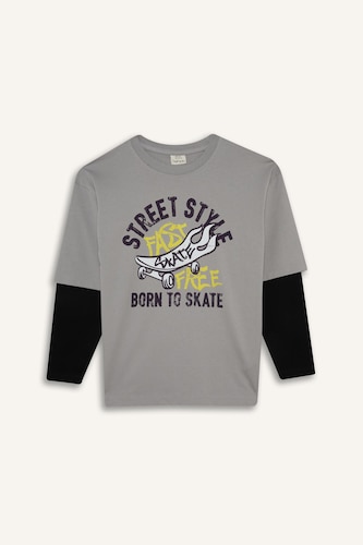 Boy Oversize Loose Fit Crew Neck Printed T-Shirt