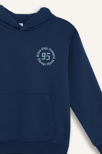 Kapüşonlu Baskılı İçi Yumuşak Tüylü Sweatshirt Erkek Çocuk