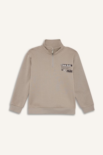 Boy Regular Fit Half Zippered Soft Fuzzy Inside Sweatshirt