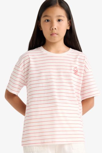 Girl Relaxed Fit Crew Neck Striped Short Sleeve T-Shirt