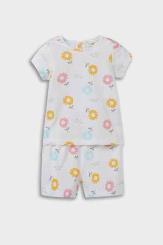 Kız Bebek Pijama Takımı Çiçek Desenli Kısa Kollu Penye Üst Beli Lastikli Şort