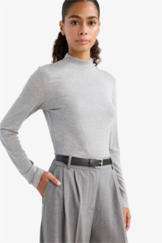 Slim Fit Long Sleeve Stand Collar T-shirt