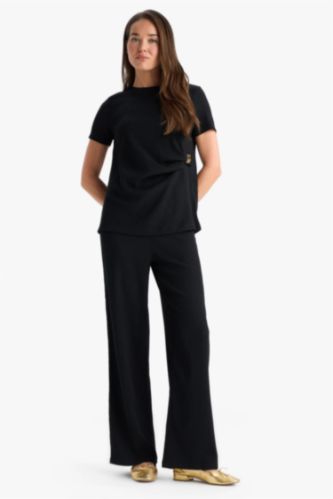 نساء أسود بنطرون منسوج قصة مستقيمة