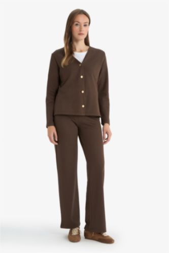Wide Straight Leg Pique Trousers