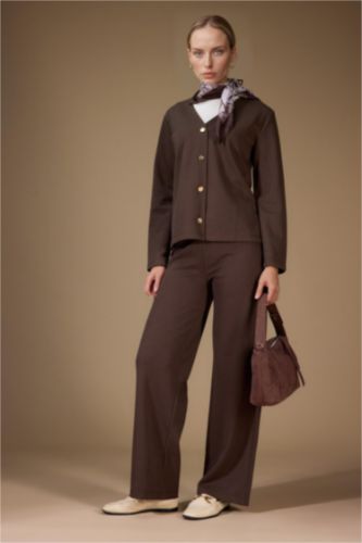 Wide Straight Leg Pique Trousers