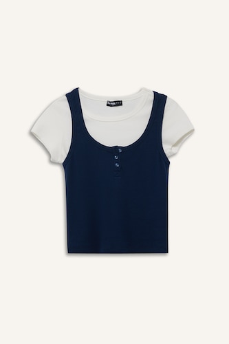 Fitted Düğmeli Fitilli Kaşkorse Atlet