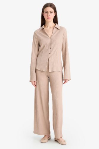 Wide Leg Beli Lastikli Geniş Paça Bürümcük Pantolon