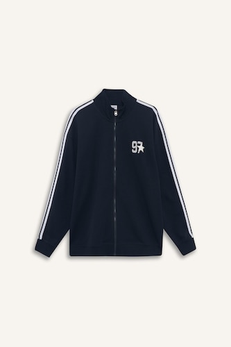 Boxy Fit Printed Zippered Sweatshirt