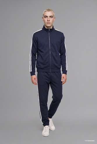Erkek Lacivert Boxy Fit Dik Yaka Sweatshirt