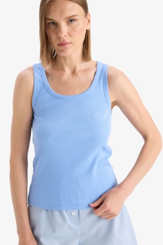 Regular Fit Yuvarlak Yaka Kolsuz Ribana Pijama Üstü-Fall in Love