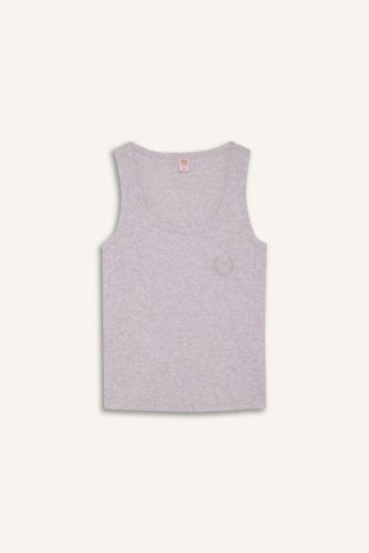 Regular Fit Yuvarlak Yaka Kolsuz Ribana Pijama Üstü-Fall in Love
