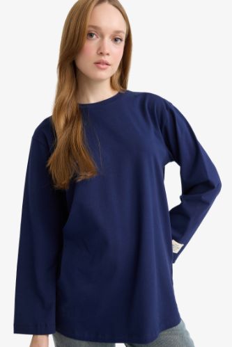 Regular Fit Bisiklet Yaka Basic Düz Uzun Kollu Tunik