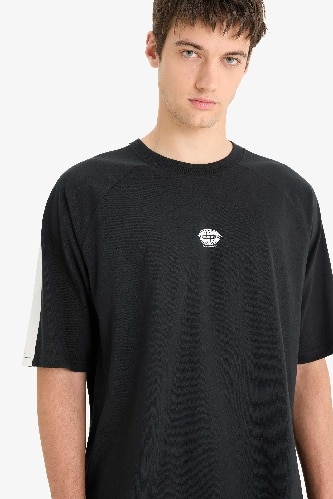 %100 Pamuk Loose Fit Bisiklet Yaka Baskılı Kısa Kollu Tişört