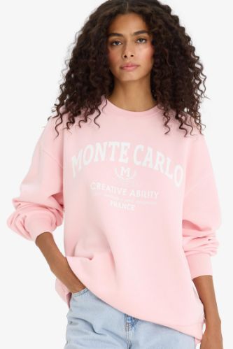 Oversize Fit Crew Neck Printed Thick Fabric Sweatshirt