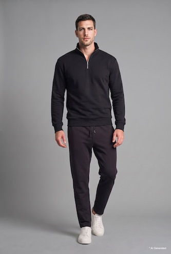 Men Black Regular Fit Cotton Straight Leg Sweatpants